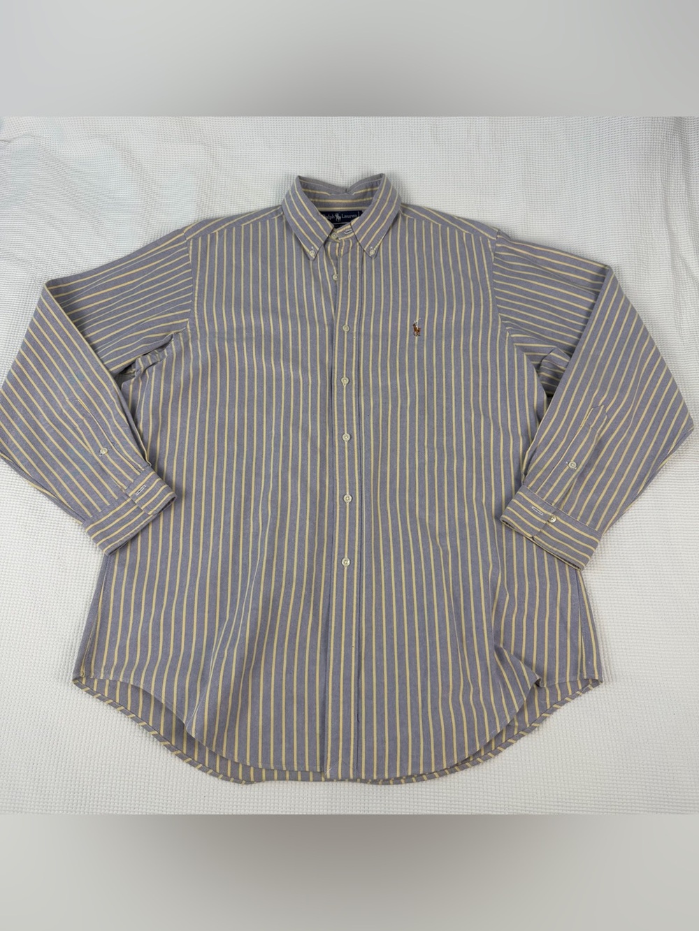 Ralph Lauren Blue with Yellow Stripe Oxford Button-Down Shirt Polo Pony Vintage